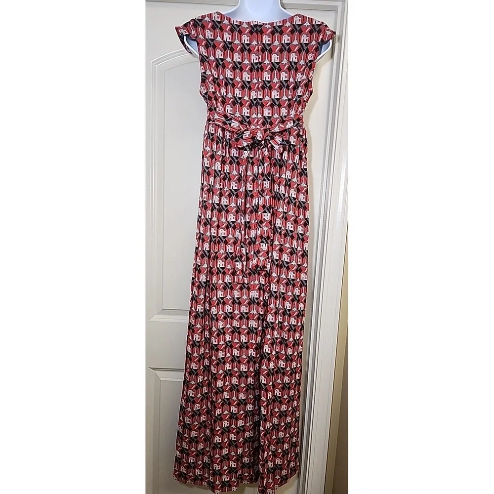 Vintage MOTHERHOOD Knit House Print Red Maternity Maxi‎ Dress SIZE M Acrylic